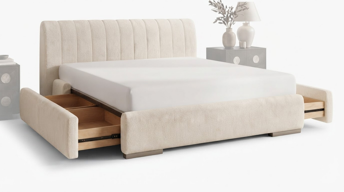 King Upholstered Storage Bed with Drawers