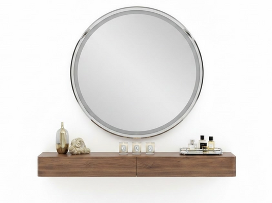 Custom Floating Vanity with Round Mirror